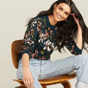 Roller Rabbit Arandra Floral Wool Sweater Crew Neck Size L